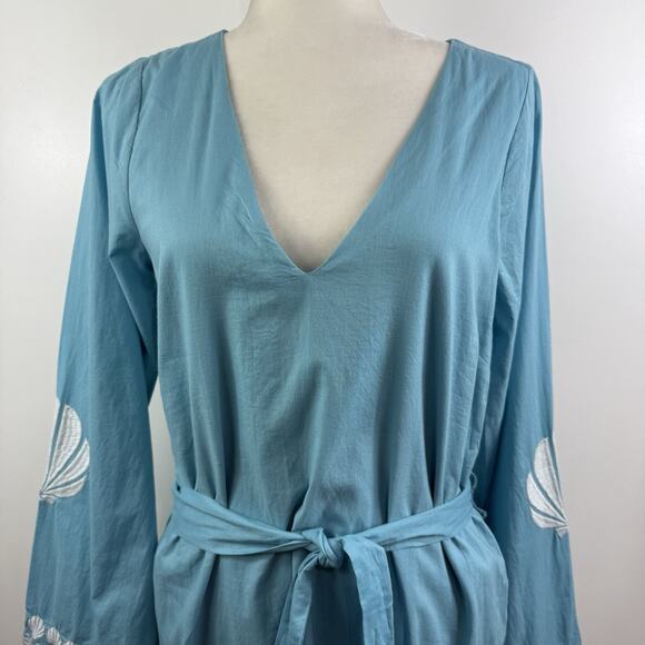 Show Me Your Mumu Malia Mini Dress Blue Capri Shells Small Embroidery Beach Boho - Picture 4 of 14